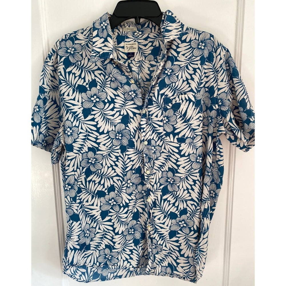 J. Crew Tropical Floral Hawaiian Cotton Short Sleeve Shirt Mens Large